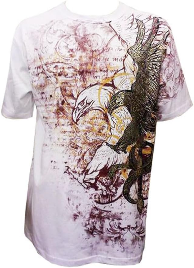 HumblicEagle and Sword Metallic Gold Embossed Graphic Mens T-Shirt White 3XL