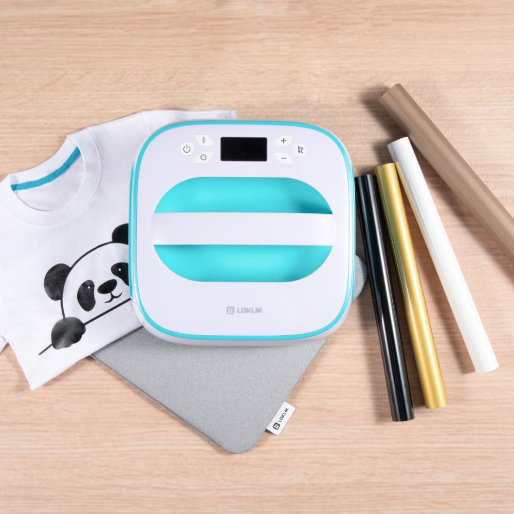 LOKLiK Kit de Démarrage pour Mini & Easy Heat Press – Vinyles Thermocollants Blanc, Noir, Doré, Feuille Teflon, Tapis de Pressage – Compatible Cricut & Silhouette
