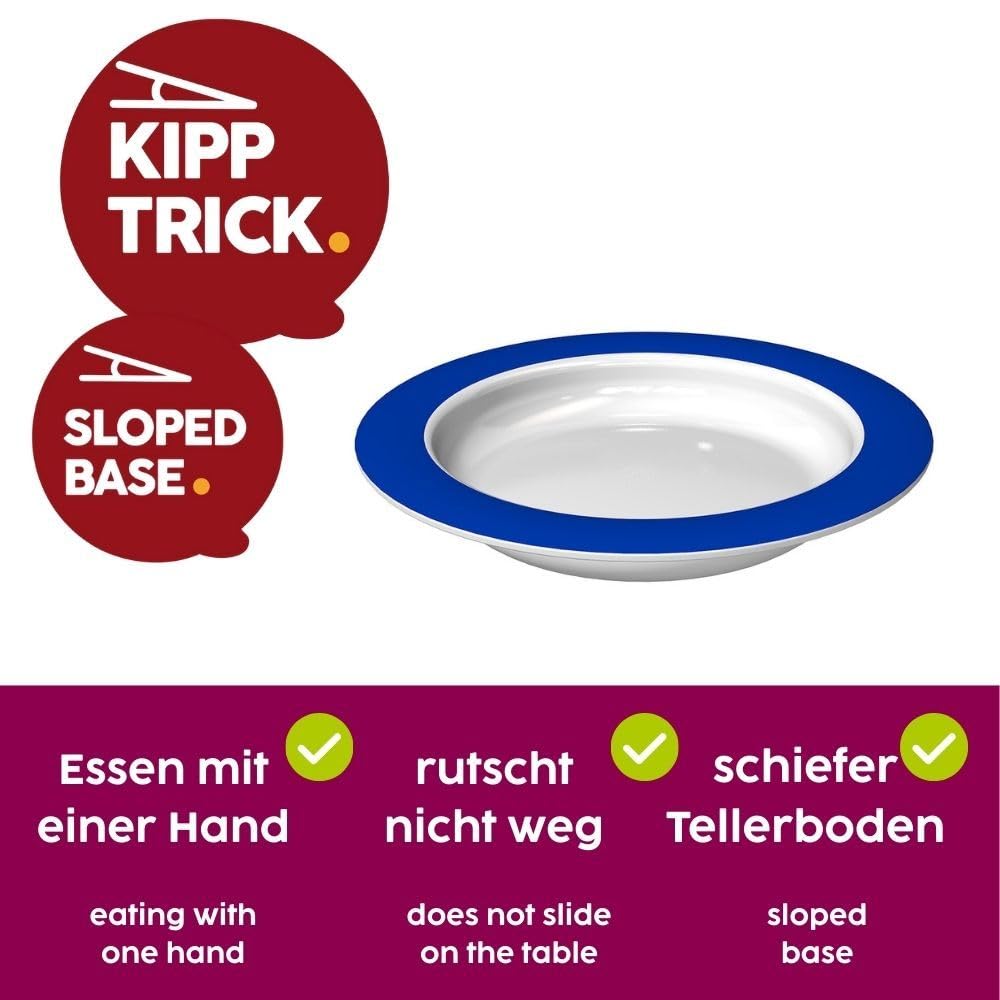 Ornamin Teller mit Kipp-Trick (M902) klein | Spezial-Esshilfe für Erwachsene bei Demenz & Parkinson | Barrierefrei | Antirutsch-Ring | Inklusion (brombeer)