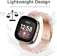 Vista 5 de Miimall Compatible con Fitbit Versa 3/Sense, bandas de resina para mujeres y hombres, correa de repuesto de acero inoxidable súper ligera