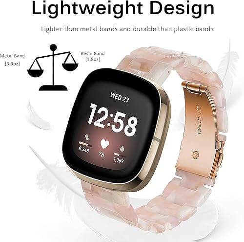 Miniatura 5 de Miimall Compatible con Fitbit Versa 3Sense, bandas de resina para mujeres y hombres, correa de repuesto de acero inoxidable súper ligera para Fitbit