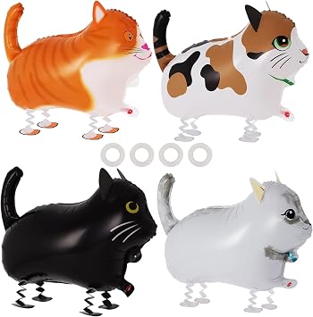 4 Pcs Walking Cat Balloons, Cat Foil Balloons, Cat Mylar Balloon for Birthday, Baby Shower, Animal-Themed Party Decorations Cat
