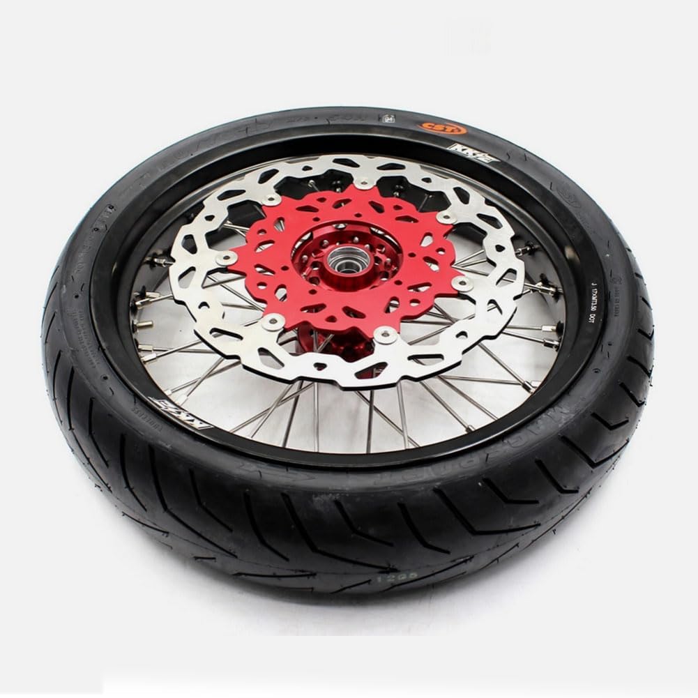 KKE 3.5/4.25 * 17" Supermoto Wheels Rim With Tires Compatible with HONDA CRF250R 2014-2026 CRF450R 2013-2026 CRF250RX CRF450RX 2020-2026 Red Hub