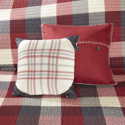 Madison Park Reversible Quilt Cabin Lifestyle Plaid Design - All Season, Breathable Coverlet Bedspread Bedding Set, Matching Shams, Full/Queen(90"X90"), Red 6 Piece #TOP6