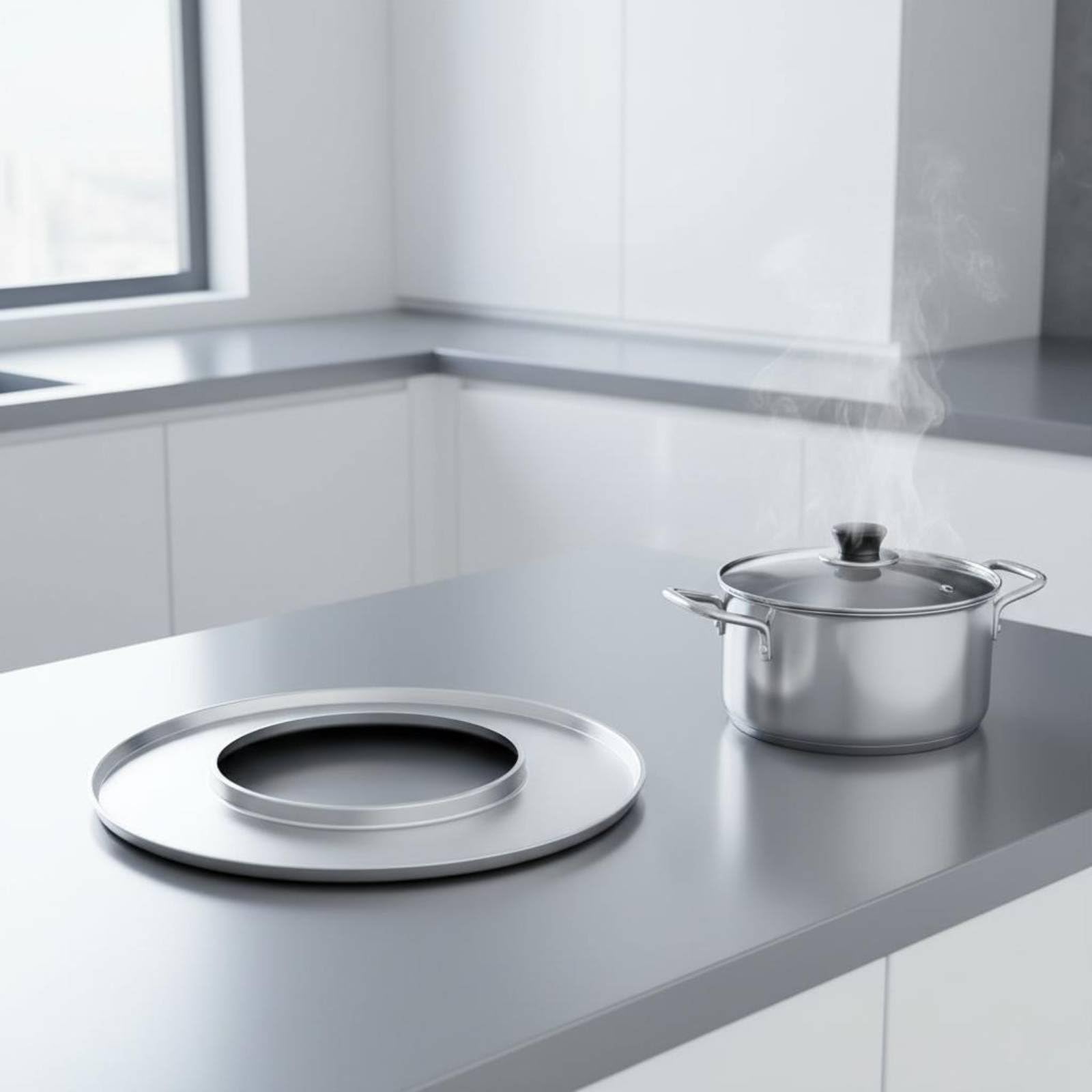 Plato Redo Acero Inoxidable Superficie Lisa Plato Circular Acero Inoxidable Lisos Banja para Cocina Caliente Pot, Aro De Acero Inoxidable