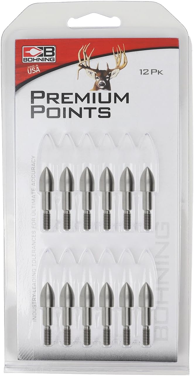 Bohning Match Grade Screw-in Bullet Points for Standard (19/64"/0.246"/6.5 mm) Arrow Shafts, 85 Grain, 12pk