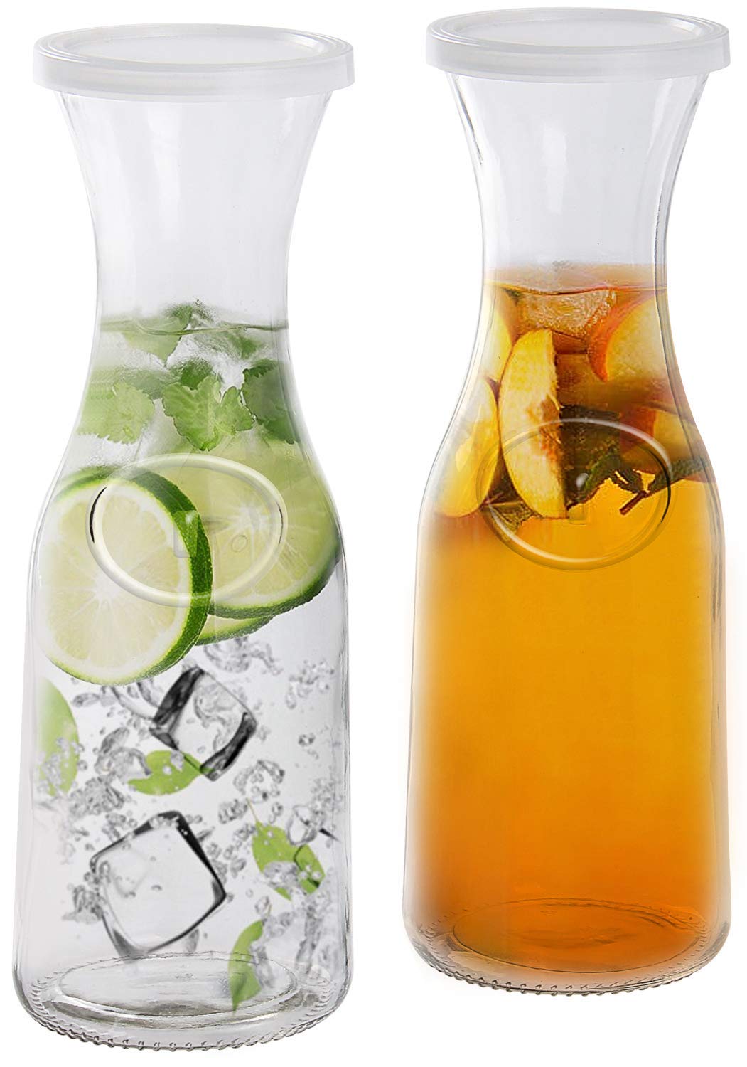 Estilo Glaskaraffe 1 Liter mit Deckel für 1 Liter (2), Wasser, Saft, hohes schmales Halsdesign, 935 ml, 2 Stück, transparent