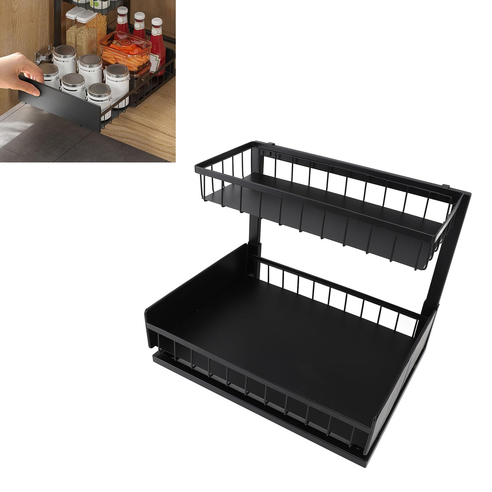 Organizzatore sotto il lavello Scaffale estraibile per armadietto Scaffale estraibile a doppio strato per Bagno Acciaio al carbonio Antiruggine 14,4x10,8x11,4 pollici Resi
