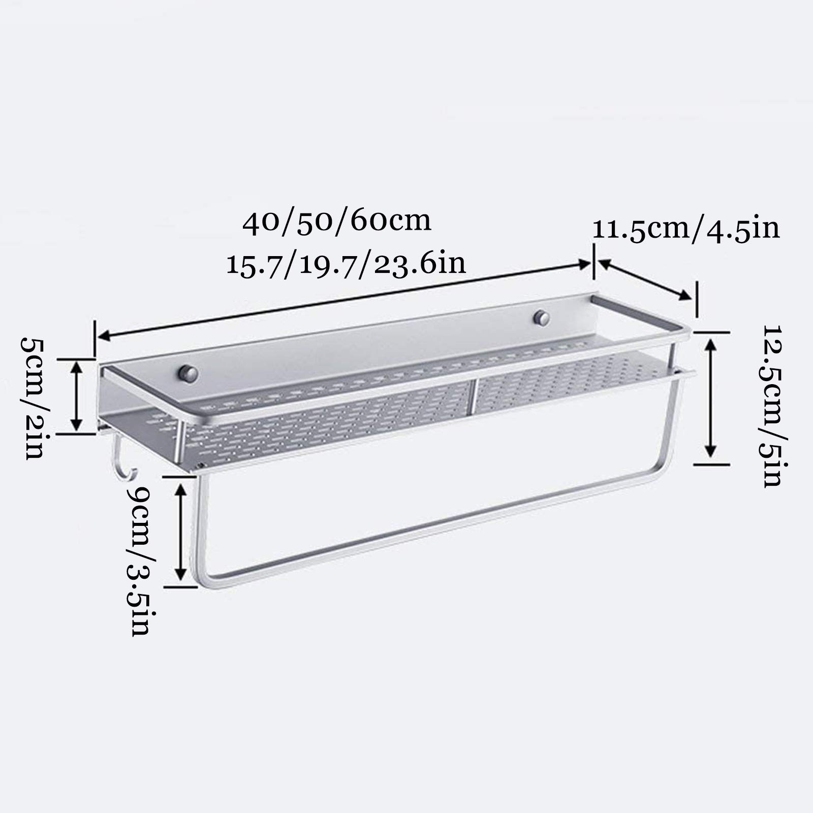 Estante de baño Estante de Ducha de Aluminio Estantes montados en la Pared Estantes flotantes inoxidables Cesta de Almacenamiento con Gancho extraíble y Barra para Toallas
