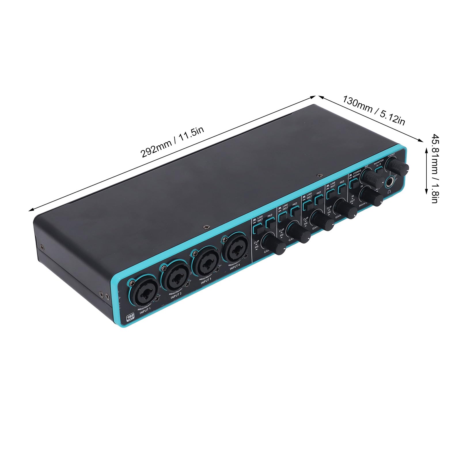 Professional 4 Kanäle Sound Card Computer Audio Interface, Plug and Play 4 in 4 Out 92 Khz High Fidelity XLR TSR TS Port USB Sound Schnittstelle Zum Aufnehmen