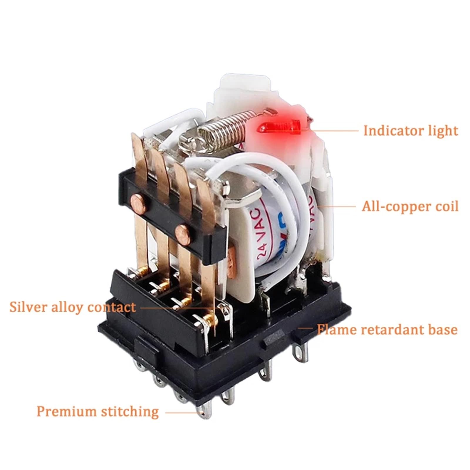 Relé de potencia de bobina HH62P de 5 piezas LY2NJ DPDT, relé miniatura de 8 pines con base de zócalo, CC 12 V, CC 24 V, CA 110 V, CA 220 V, 10 A, serie JQX-13F(DC (5Pcs),24V With Base)