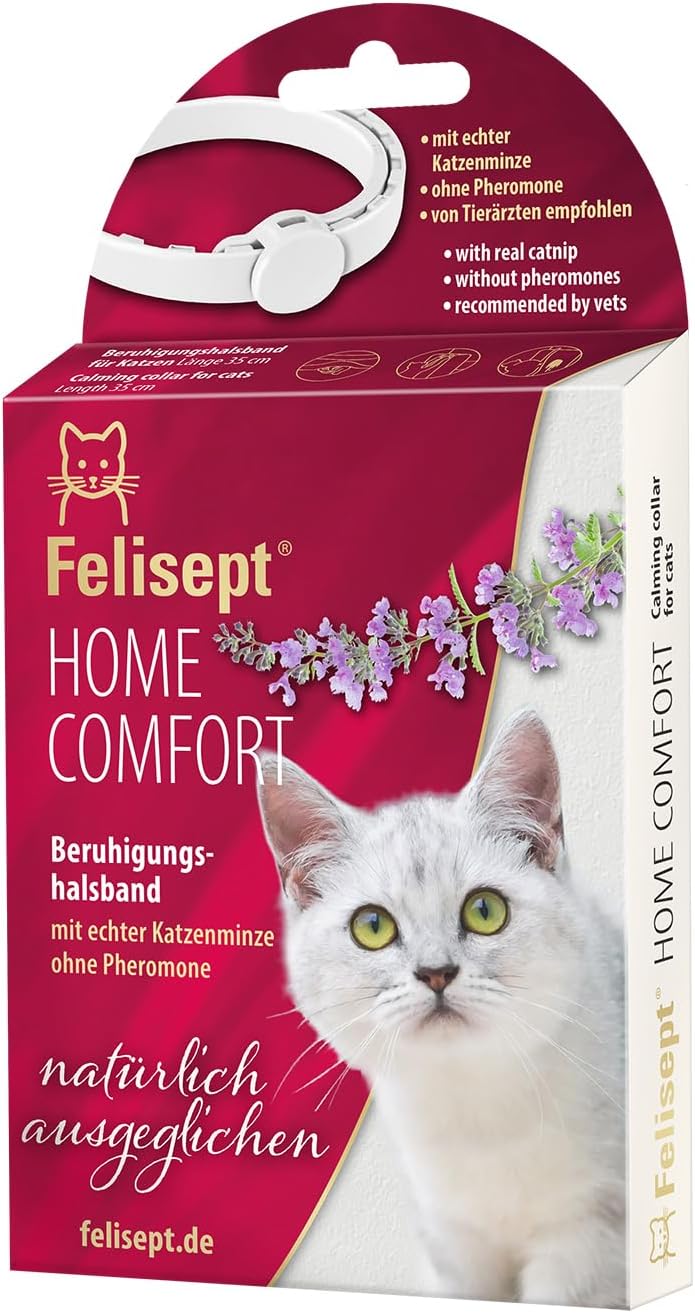 Felisept Home Comfort Cat Calming Collar - With natural catnip (no pheromones cat) - Calming cat collar - Reduce undesirable behaviour, stress and restlessness in home and on the move