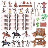 NUOBESTY Cowboys and Indians Plastic Figures Playset, Wild West Cowboys and Indians Models for Miniature Sandbox Decoration Educational Toys for Children