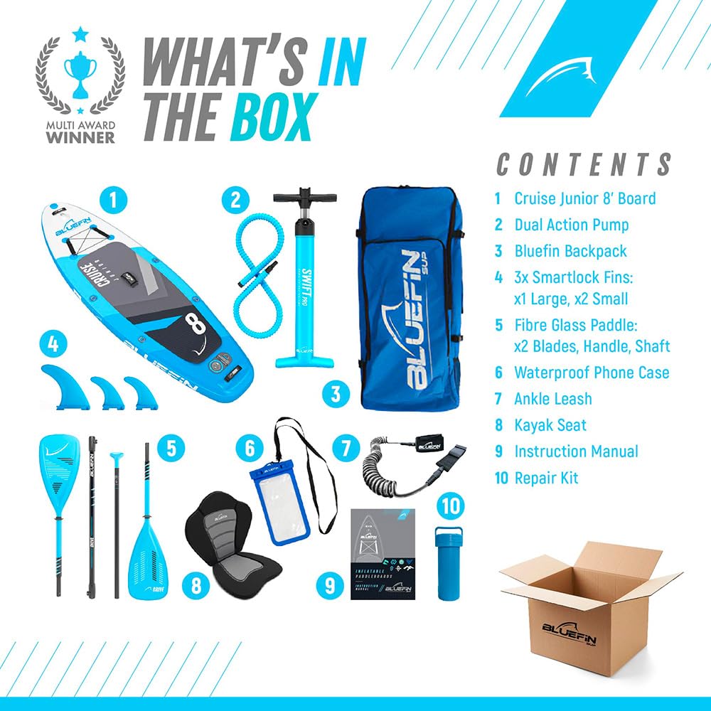 Bluefin Package for Cruise SUP | Inflatable Stand Up Paddle Board | Fiberglass Paddle | Kayak Conversion Kit | All Accessories | Multiple Size: 10'8, 12', 15'