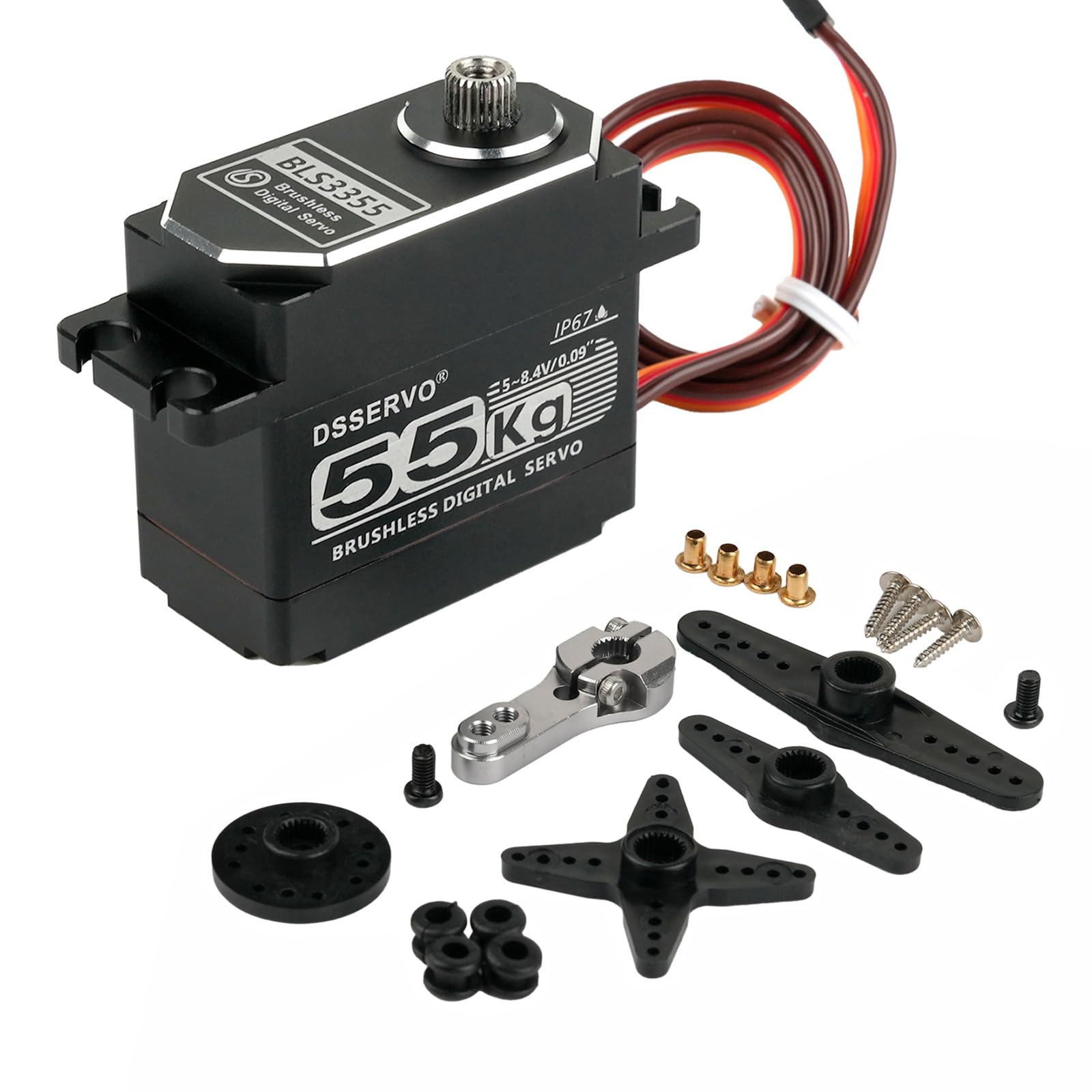 55 kg bezszczotkowy serwomer BLS3355 High Speed RC Digital Servo 180° | 180 stopni 7,4 V High Speed Waterproof IP67 Full Metal High Torque Servo for 1/8 1/10 RC Car Crawler