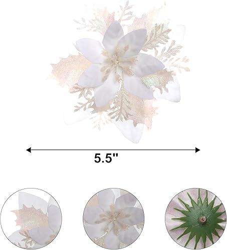 Miniatura 2 de 15 flores artificiales de Pascua de Navidad, adornos de árbol de Navidad de nochebuena con purpurina, flores de árbol de Navidad negras para
