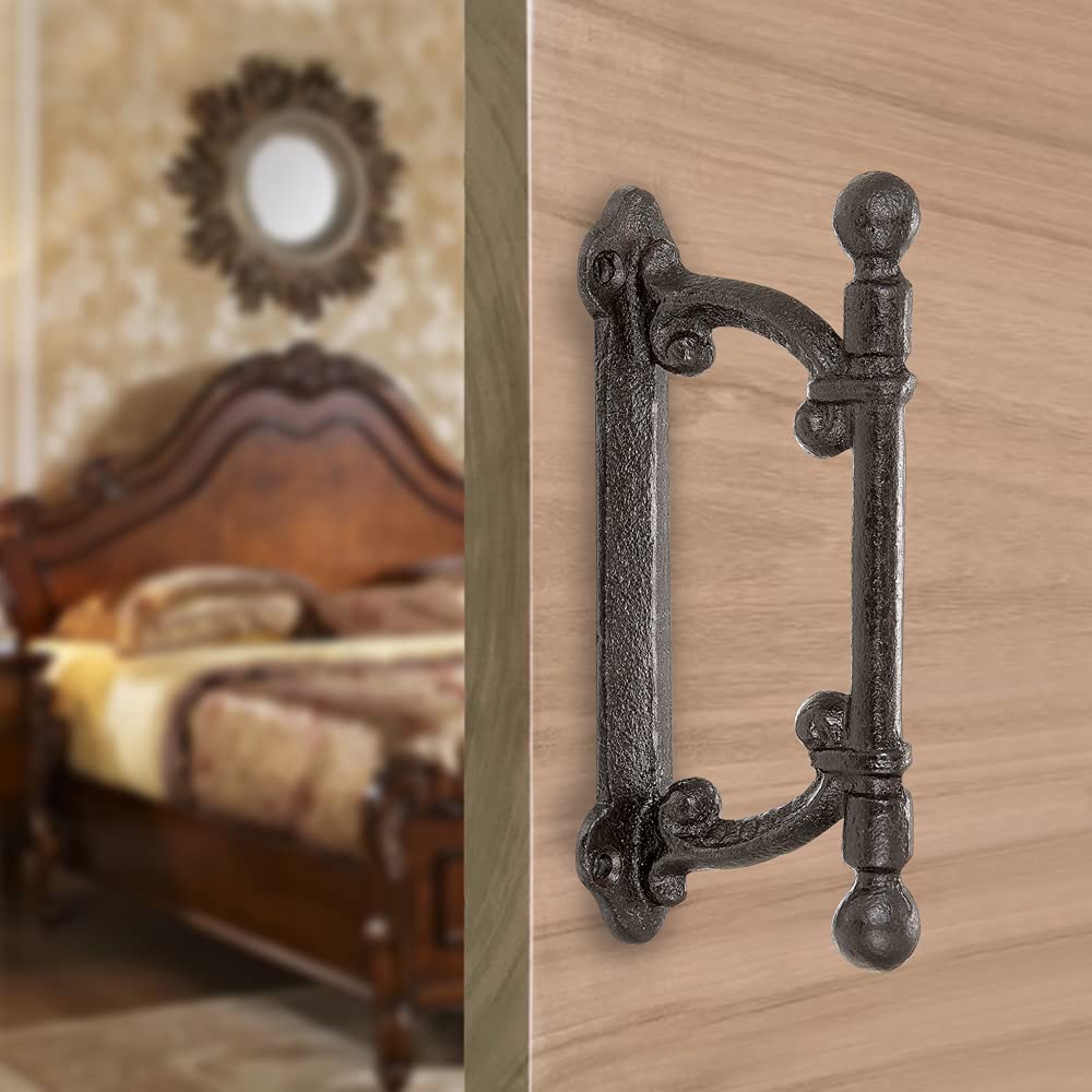 INIRET 4 Packs Dark Brown cast Iron Rustic Industrial Style barn Door Handles,Vintage gate Fence Outdoor Garage Closet Drawer Cabinet Handle (I35)