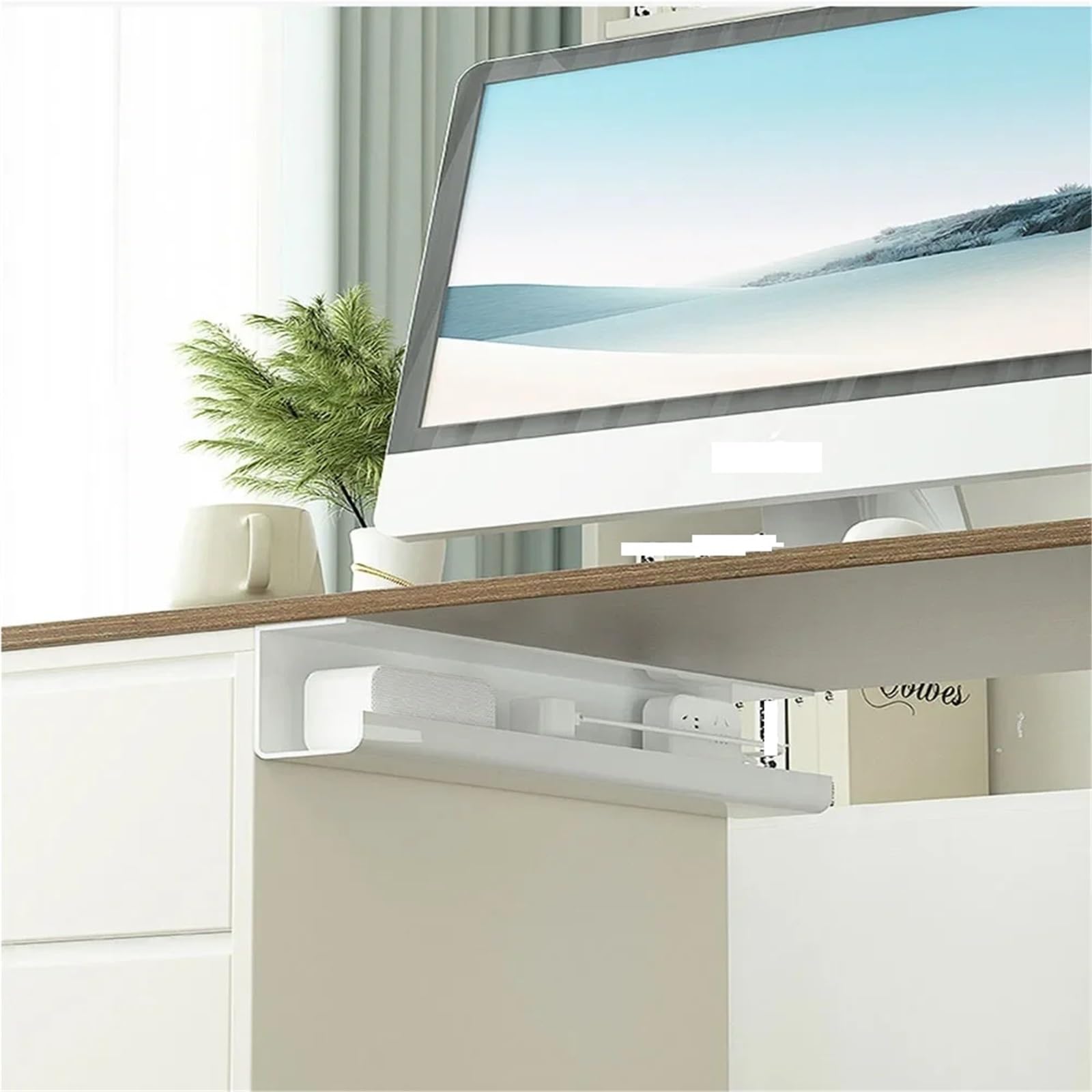 Vassoio for la gestione dei cavi sotto scrivania in acciaio | Bianco Nero 40-55 cm sotto la scrivania: staffa for scatola di immagazzinaggio for la gestione dei cavi(40cm White)
