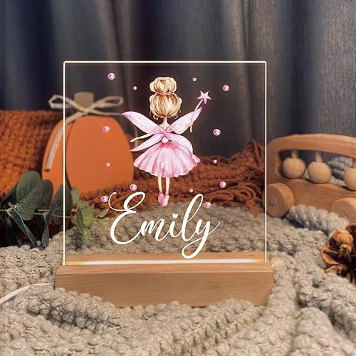 Miniatura 2 de Luz nocturna con nombre personalizado con hada rosa, lámpara LED con nombre personalizado para bebés y niños, regalo de luz nocturna personalizada