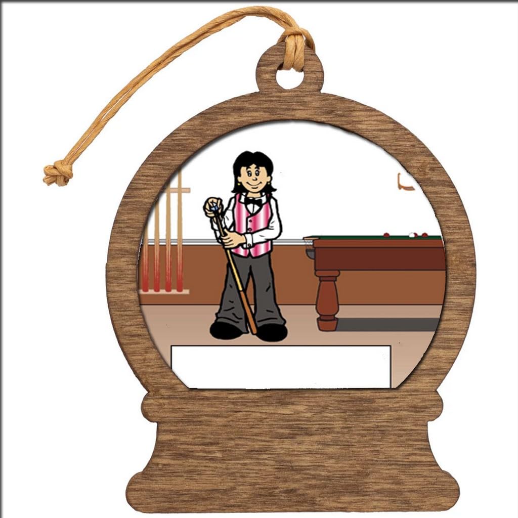 PrintedPerfection.com Personalized Pool Player, Billiards - Female Wooden Snow Globe Shaped Christmas Ornament