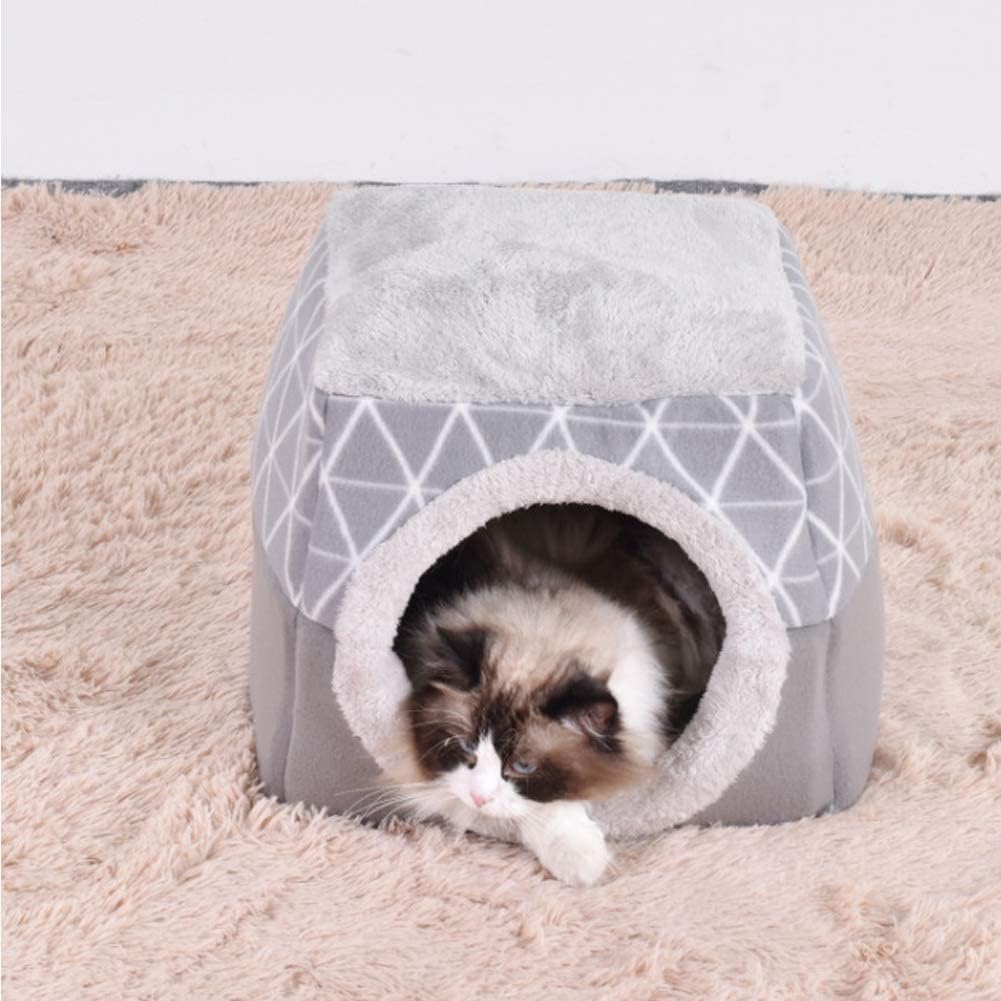 سرير 2 في 1 للحيوانات الأليفة، منزل قطط على شكل كهف مع وسادة قابلة للفصل وتصميم ناعم وقابل للطي، مناسب للقطط والكلاب الصغيرة (لون رمادي)