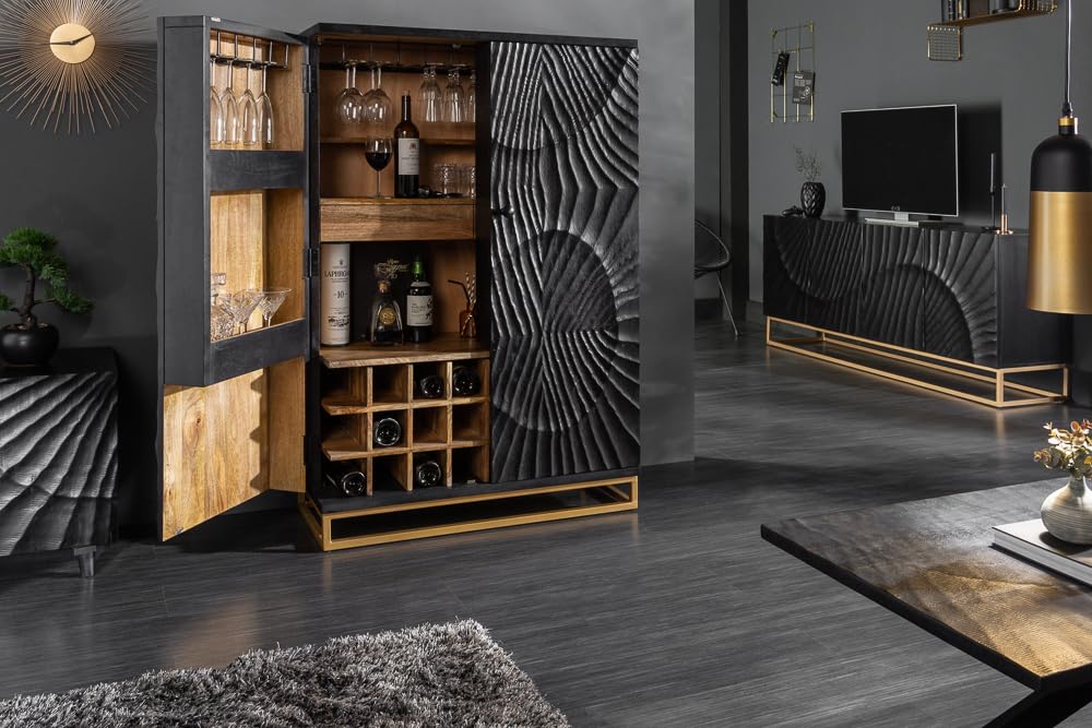 Barschrank SCORPION - 141cm - schwarz - Mangoholz Handgefertigtes Unikat