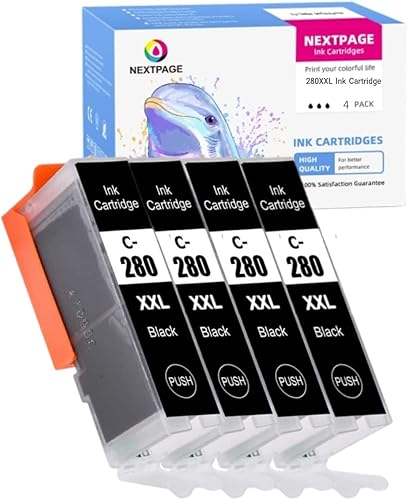 Paquete de 4 cartuchos de tinta negra 280xxl PGBK para Canon 280 PGI-280 PGI-280XXL 280XXL PGBK para Canon PIXMA TR7520 TR8520 TS6120 TS6220 TS8120