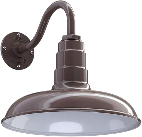 Miniatura 1 de Steel Lighting Co. Topanga - Luz de granero  Sensor de atardecer a amanecer  Montaje en pared al aire libre  Cúpula de 14 pulgadas  Cuello de cisne