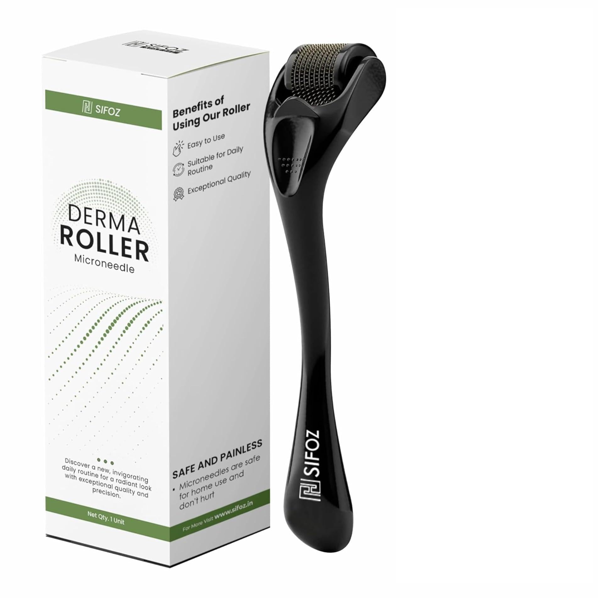 Sifoz Derma Roller For Hair Growth 1 mm With 540 Titanium Needles Microneedle Roller For Face, Body, Scalp and Beard | For Women and Men | Reduces Acne Scars | Repairs Damaged Hair, Activates Hair Follicles | Safe & Effective To Use (1 mm)