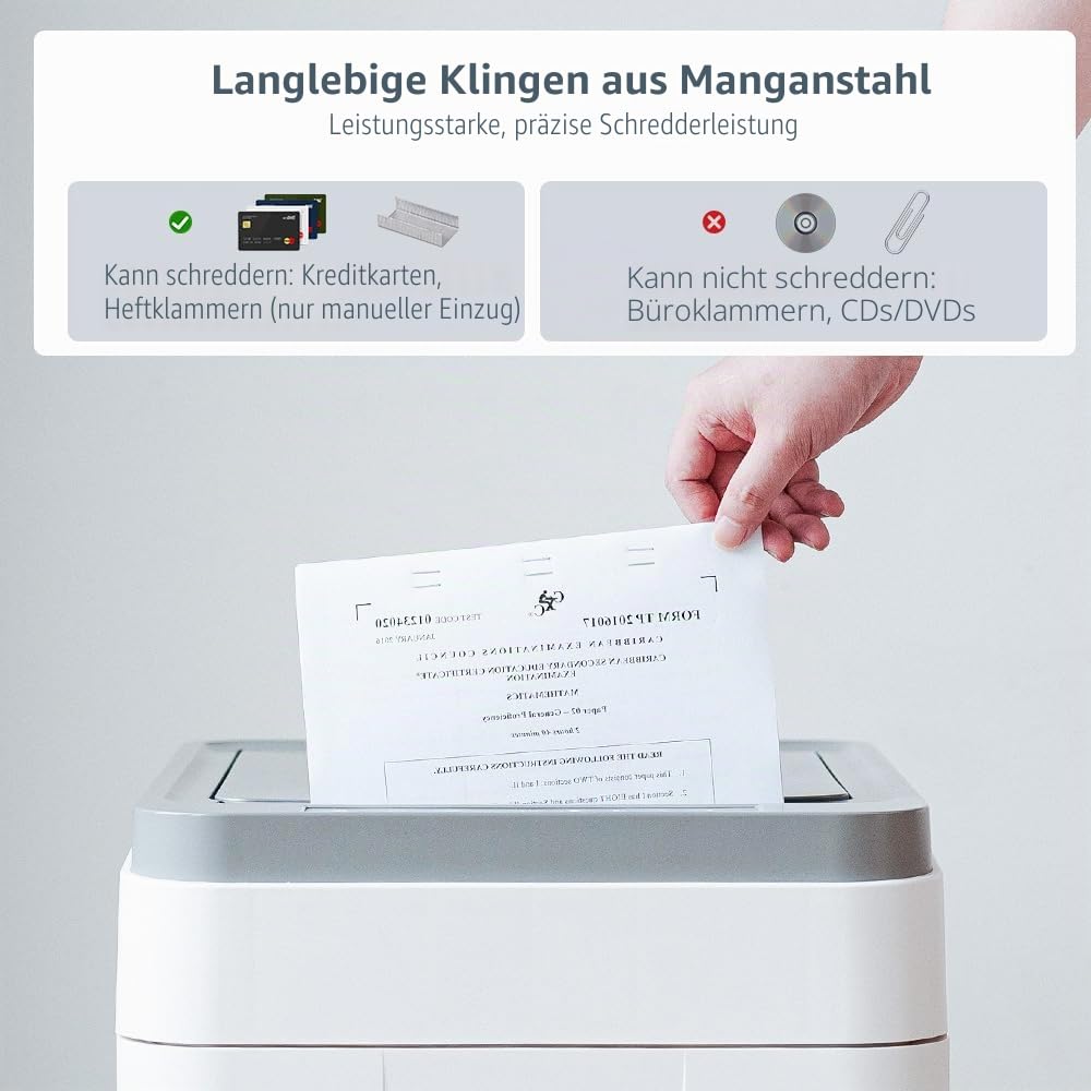 Aktenvernichter Automatischer Einzug 400 Blatt P5 Mikroschnitt | Profi Schredder für Papier Kreditkarten - 2x12mm Büro Haushalt Zuhause Großraumbüro Gewerblich Schulen