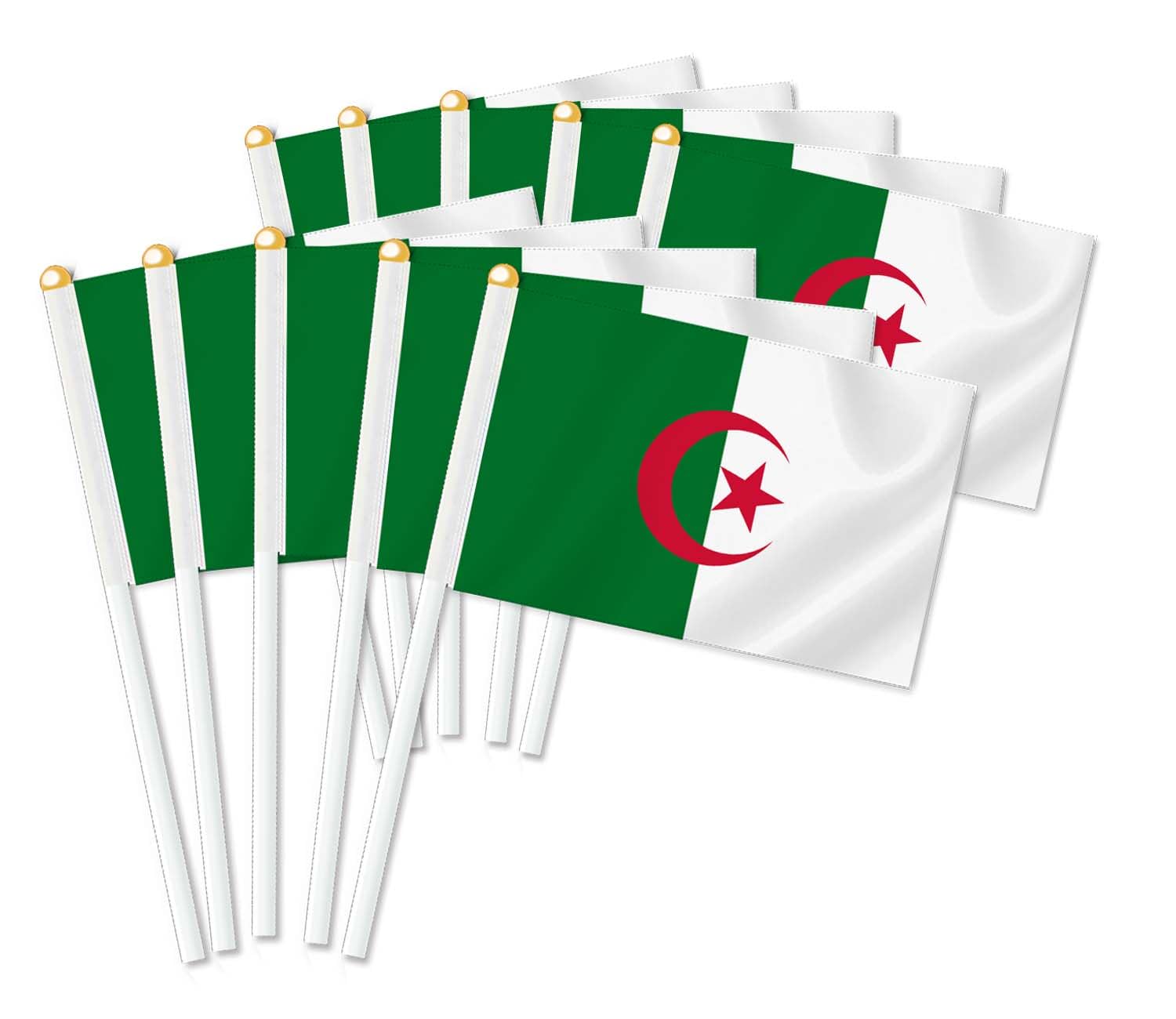 MacLand 25 PCS Algeria Handheld Small Flag, Algerian Hand held Mini Decor Decoration Banner