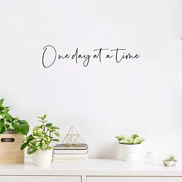 Vinyl Wall Art Decal - One Day at A Time - 4 x 18" - Trendy Cute Optimistic Good Vibes Quote Sticker for Bedroom Closet Kids Room Living Room Playroom Daycare School Office Coffee Shop Decor Black