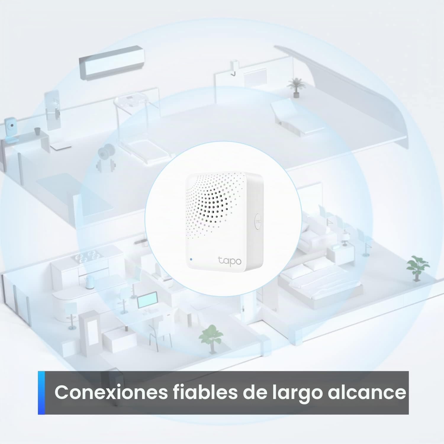 TP-Link Tapo Smart Hub con timbre integrado, requiere Wi-Fi de 2.4 GHz, conexiones fiables de largo alcance con sensores Tapo, protocolo inalámbrico de baja potencia Sub-1G, conecta con hasta 64