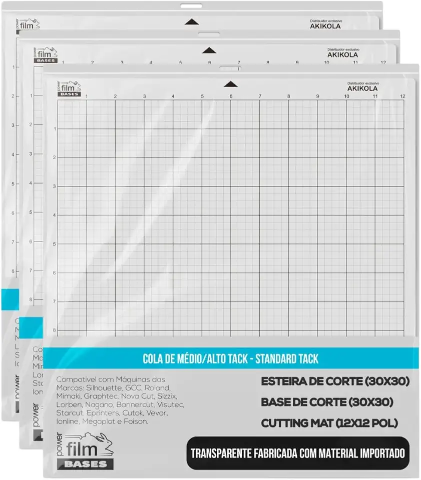 5 Bases de Corte Com Cola 30x30cm, Transparente, Compatível com Silhouette Cameo e Outras Máquinas de Corte - Power Film