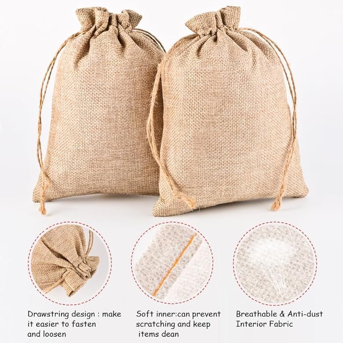 Image of DEERA Jute Drawstring Gift Bag - Brown - 10x14cm - Pack of 10