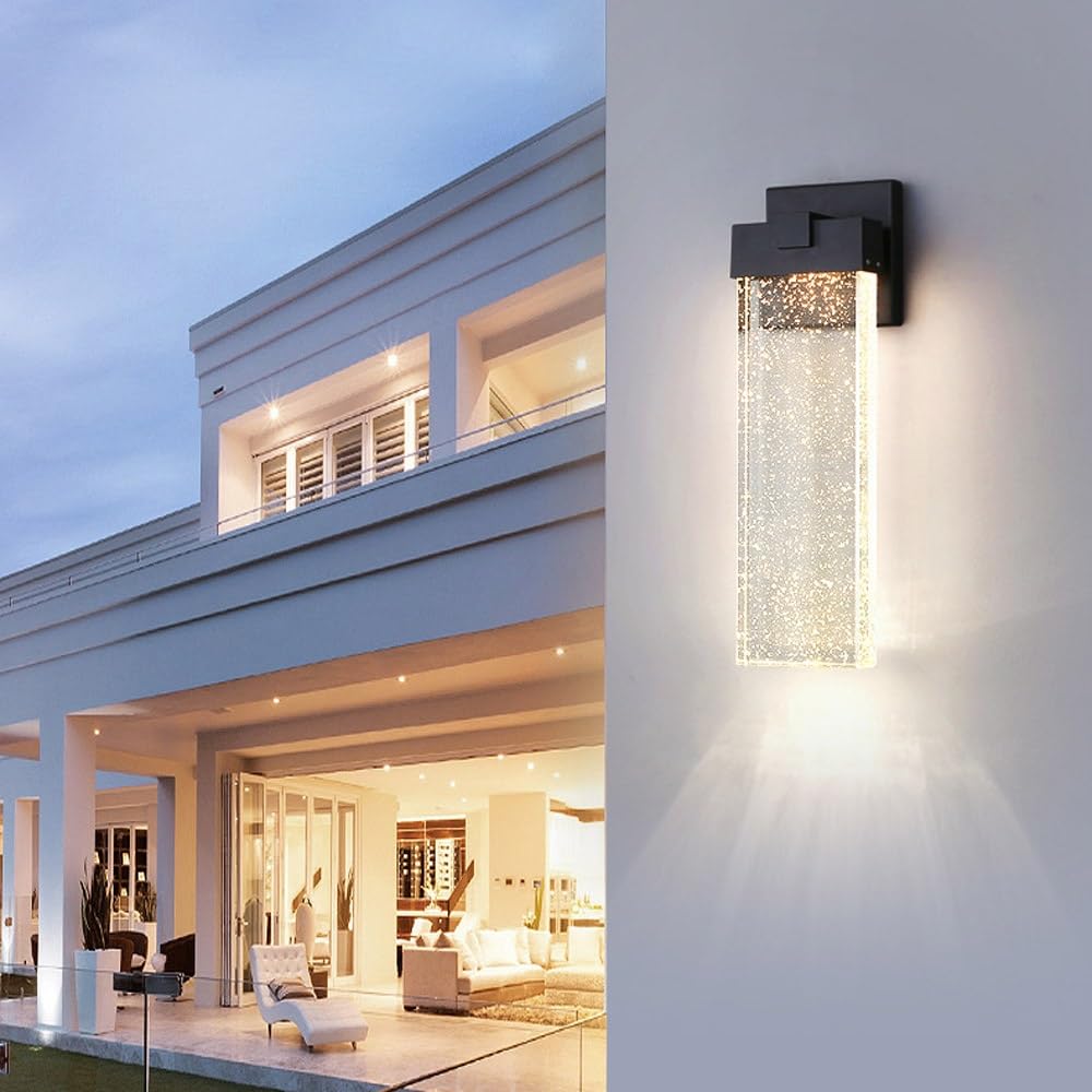 Applique da parete for esterni/interni con vetro a bolle di cristallo, applique da esterno impermeabili, lanterne da parete a LED, luci da veranda, luci da parete da 10 W 3000 K