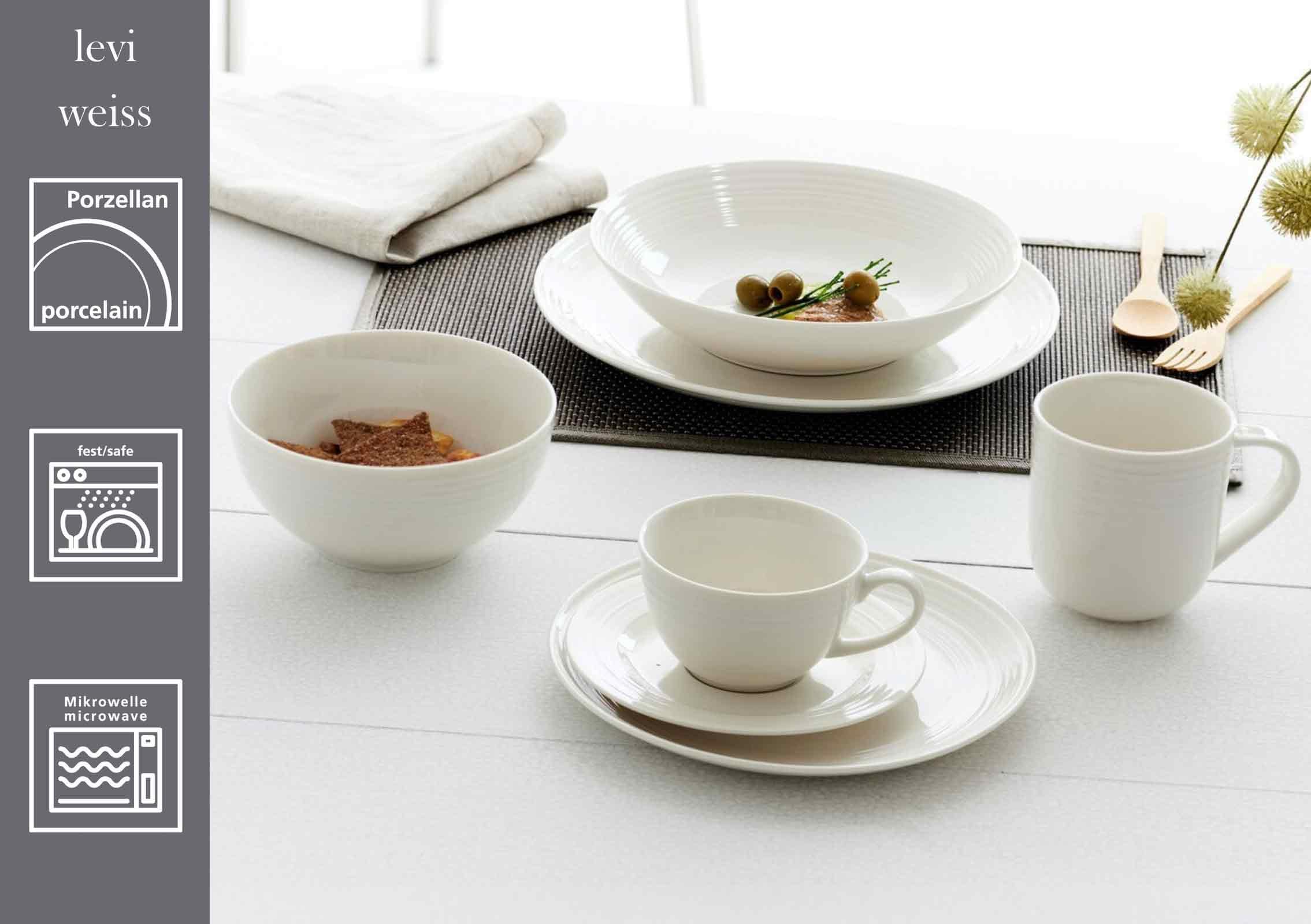 Ritzenhoff & Breker Levi Weiss Tafel-Set 12-teilig, Tafelservice mit Rillenrelief für 6 Personen, Porzellan, Spülmaschinen- und Mikrowellenfest, Weiß