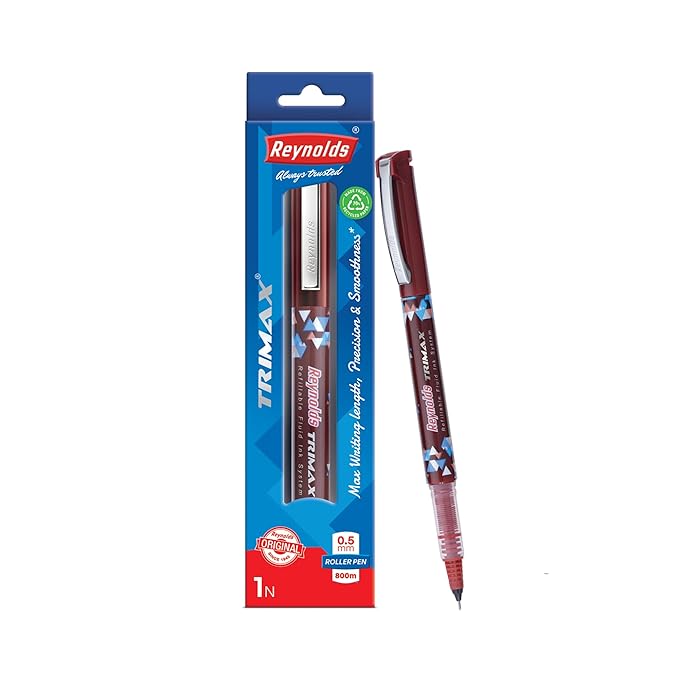 Reynolds TRIMAX RollerBall Pen SET - 1 PEN RED | ROLLER BALL PEN FOR WRITING | PEN FOR STUDENTS & OFFICE STATIONERY | 0.5 mm TIP SIZE
