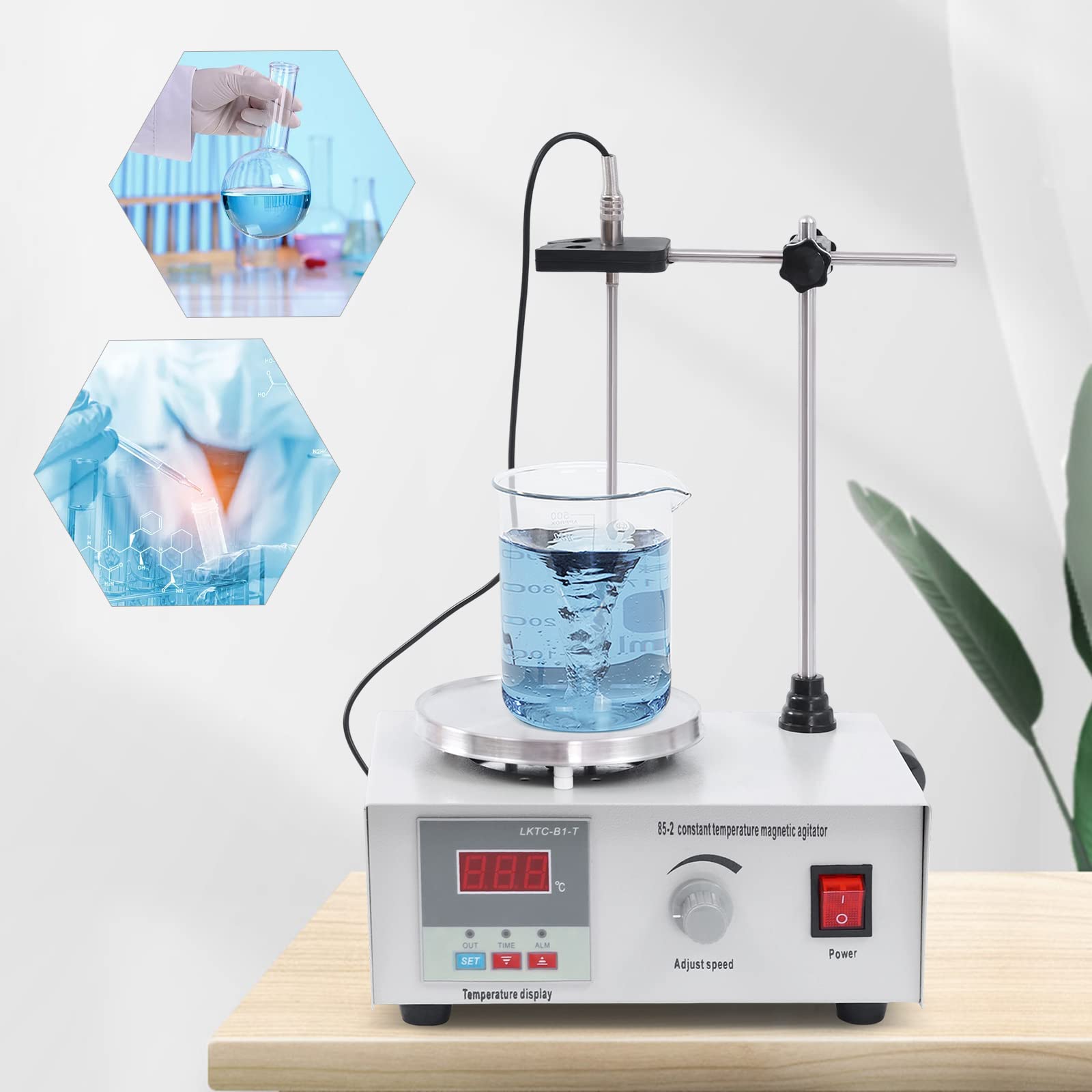Agitador magnético con función de calefacción, 250 W, 0-2000 rpm, control digital de 0-99 °C, placa de acero inoxidable 304 para laboratorio