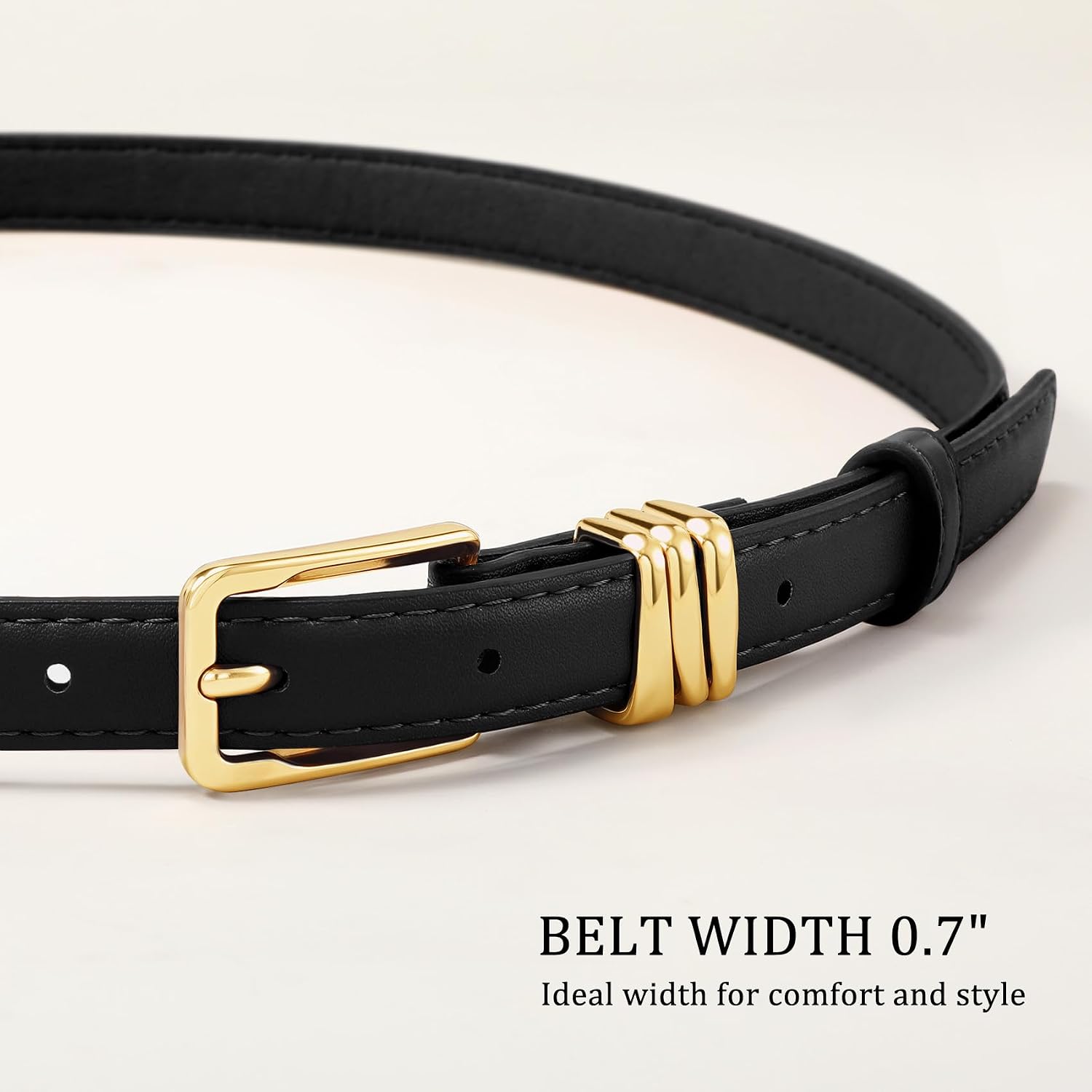 XZQTIVE Women Skinny Leather Belt Ladies Black Thin Waist Belt for Dresses Jeans Pants with Gold Buckle and Metal Loops