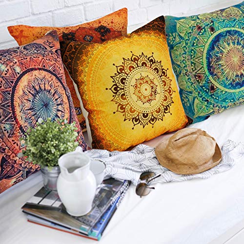 tronisky 4er Set Dekorativ Kissenbezug Kissenhülle, Indische Hippie Böhmischen Mandala Blume Muster Dekokissen… – Bild 4