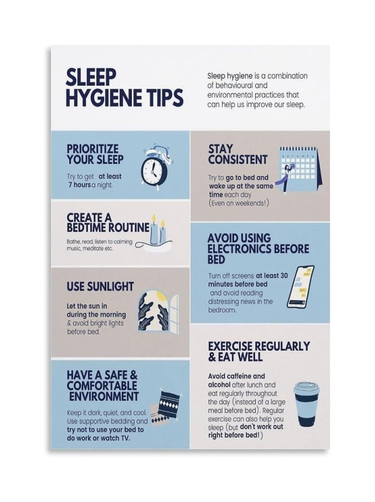 YZWRWRMKTB Bedroom Wellness Poster - Sleep Hygiene Guide & Healthy Habits Chart, Night Routine Tips for Better Sleep, Calming Canvas Wall-Art Decor(Unframed,12x18inch(30x45cm))