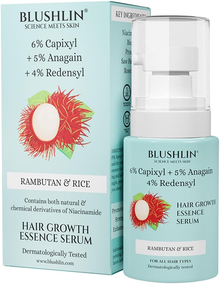 BLUSHLIN Hair Growth Serum with 3% Redensyl, 6% Capixyl & 5% Anagain with Rosemary Oil | Serum for Density & Volume | With Procapil Controls Hair Fall & Frizz | for Women & Men (30ml)