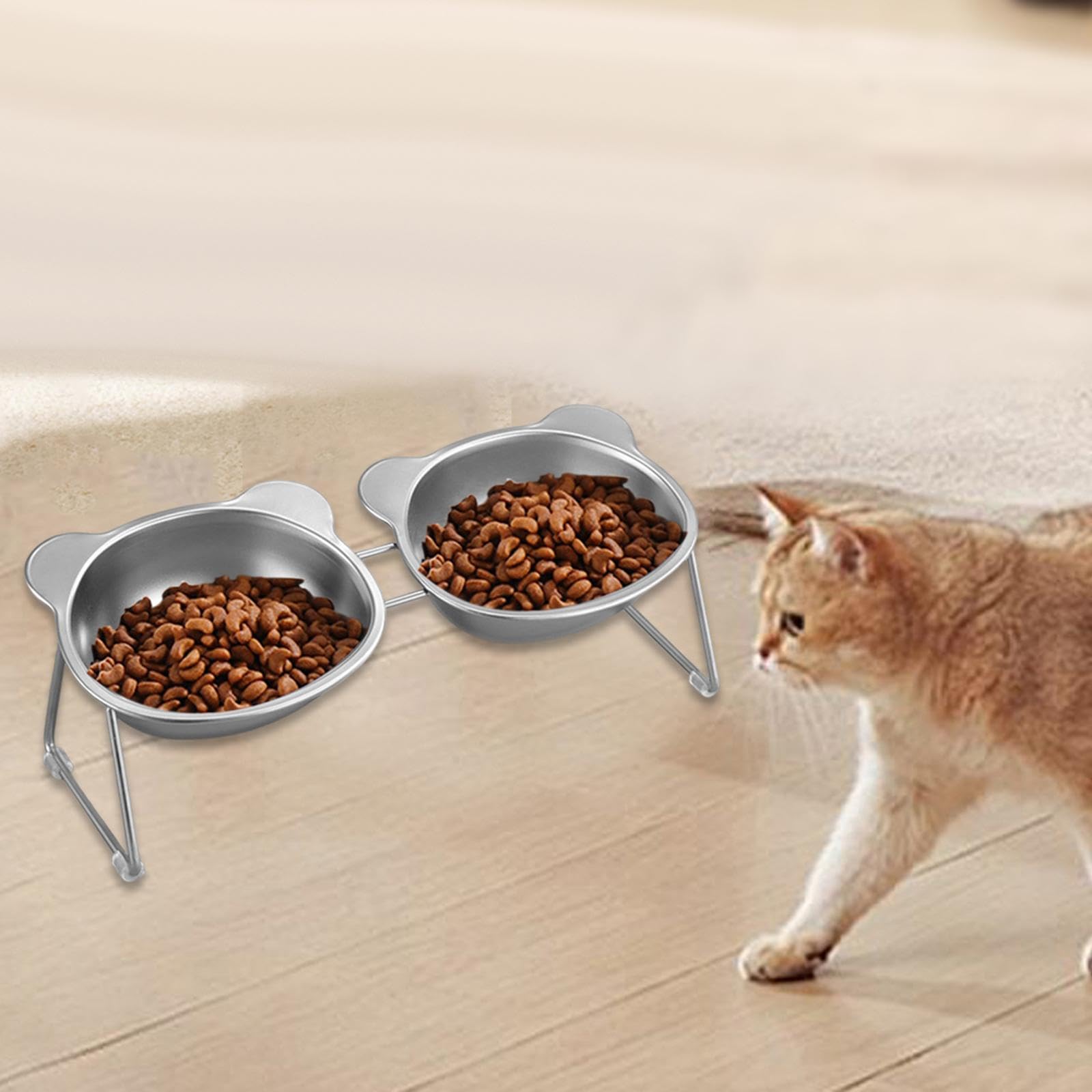 Comedero Elevado para Gatos, Comedero para Mascotas, Decoración, Recipiente para Alimentar Cachorros, Ideal para Viajes, Hogar de EST, Cuencos Dobles de Dibujos Animados, Individual