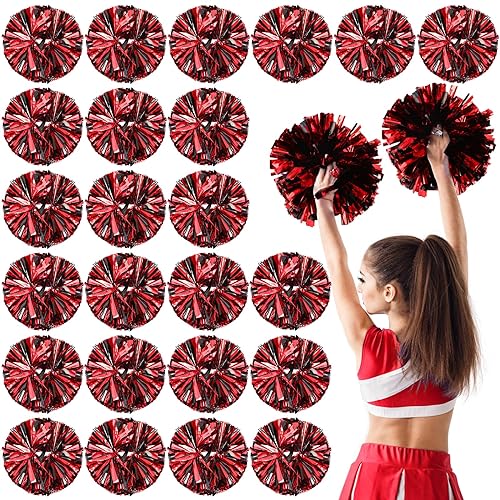 Yunsailing 24 Pack Cheerleading Pom with Baton Handle,Red and Black