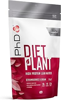 PhD DE Nutrition Diet Low Fat Plant Protein, Strawberry and Cream Aromatized Formula for Weight Loss Shakes, 500g