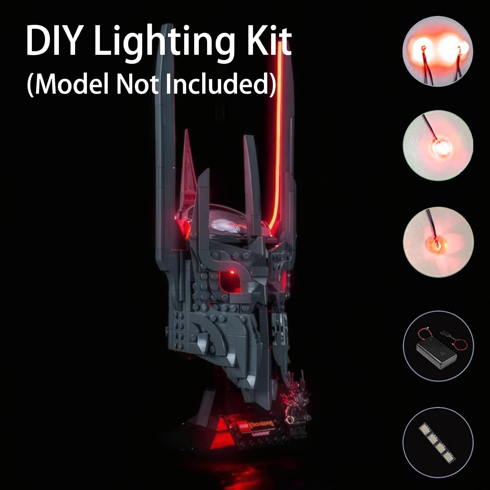 Kit d'Éclairage LED pour Lego 11373 The Lord of The Rings: Sauron's Helmet – Alimenté USB Effet Lumineux Brillant, Luminaires DIY sans Soudure Facile à Installer (Modèle Non Inclus)
