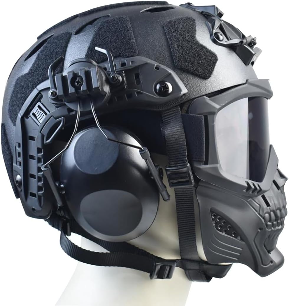 Airsoft Mask Full Face and Paintball Mask with Detachable Anti Fog Goggles & Airsoft Helmet with Tactical Headset,Ear Hearing Protection Noise Cancelling