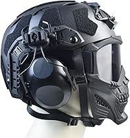 Vista 3 de Máscara de Airsoft de cara completa y paintball con gafas antivaho desmontables y casco de Airsoft con auriculares tácticos, protección auditiva