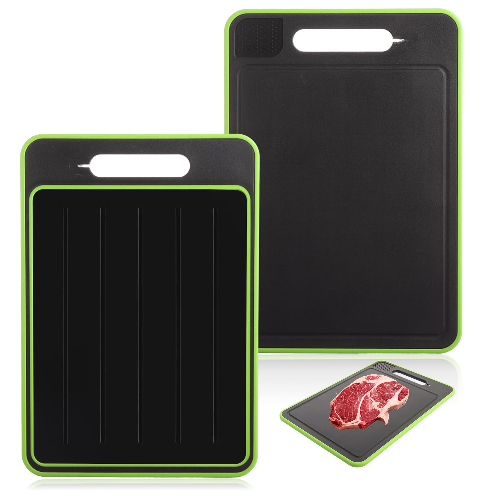 ASelected 4 In 1 Miracle Melt Defrosting Board, Defrosting Tray, Double Sided Chopping Board With Grater, Defrosting Chopping Board For Fast Thaw Meat And Food, 14.4 X 9.9 Inch, Black